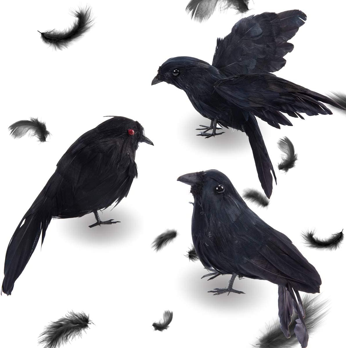 Halloween Decor Fake Crows Black Birds Ornaments, Realistic Looking Handmade Feathered