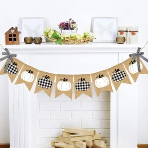 Fall Banner Jute White Pumpkins Bunting Garland Autumn Harvest Bunting Flag