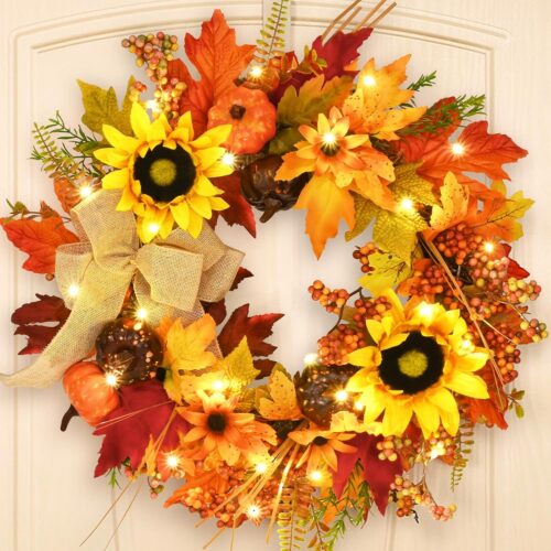 1 - Copy - Copy - Copy - Copy - Copy - Copy - Copy - Copy - Copy - Copy - Copy - Copy - Copy Artificial Autumn Wreath with Lights Maple Leaf Sunflower Wreath Pumpkins