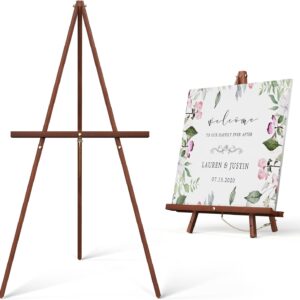 Adjustable Floor Wood Poster Stand for Wedding, Painting, Drawing, Display Show, Brown
