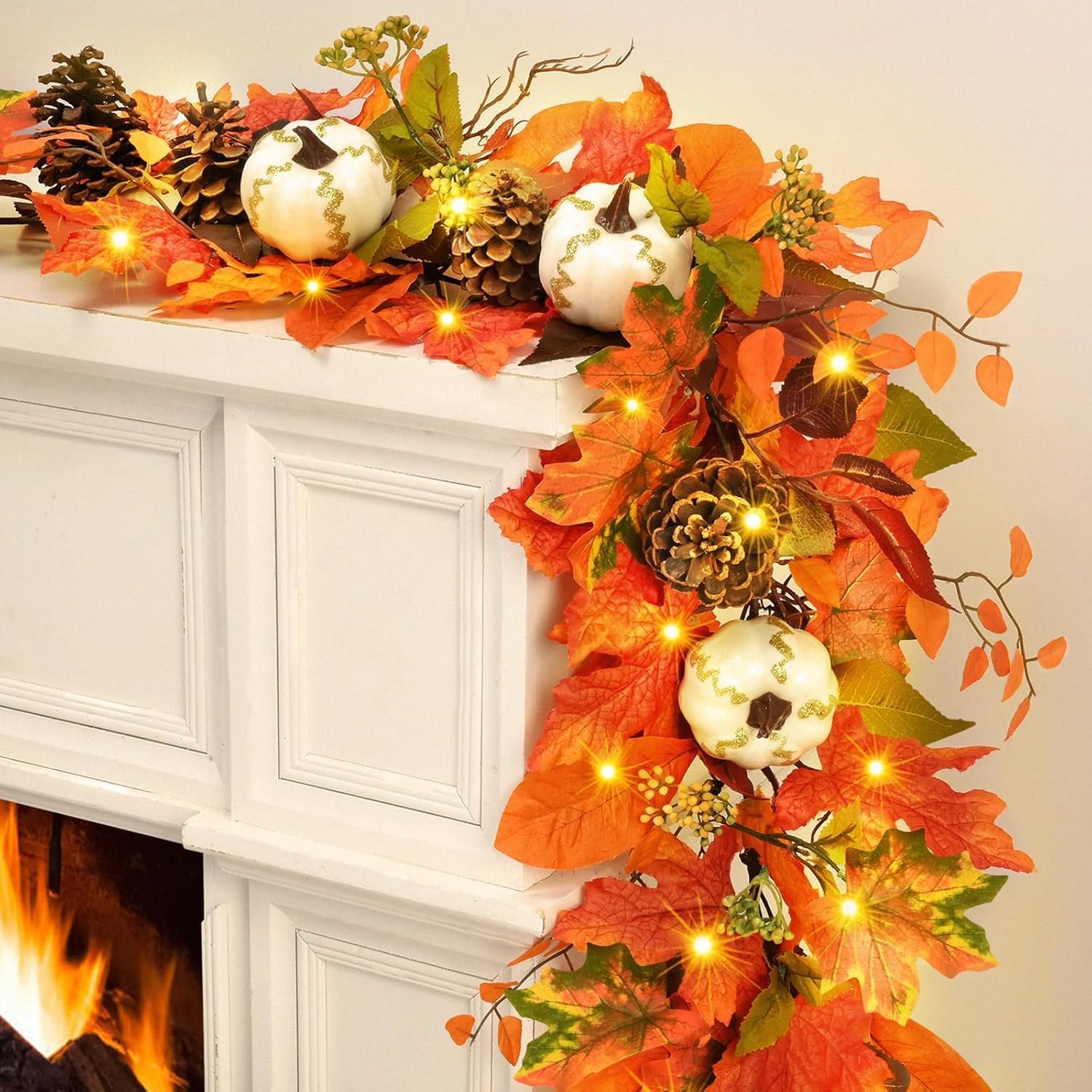 Fall Leaves Garland with Lights