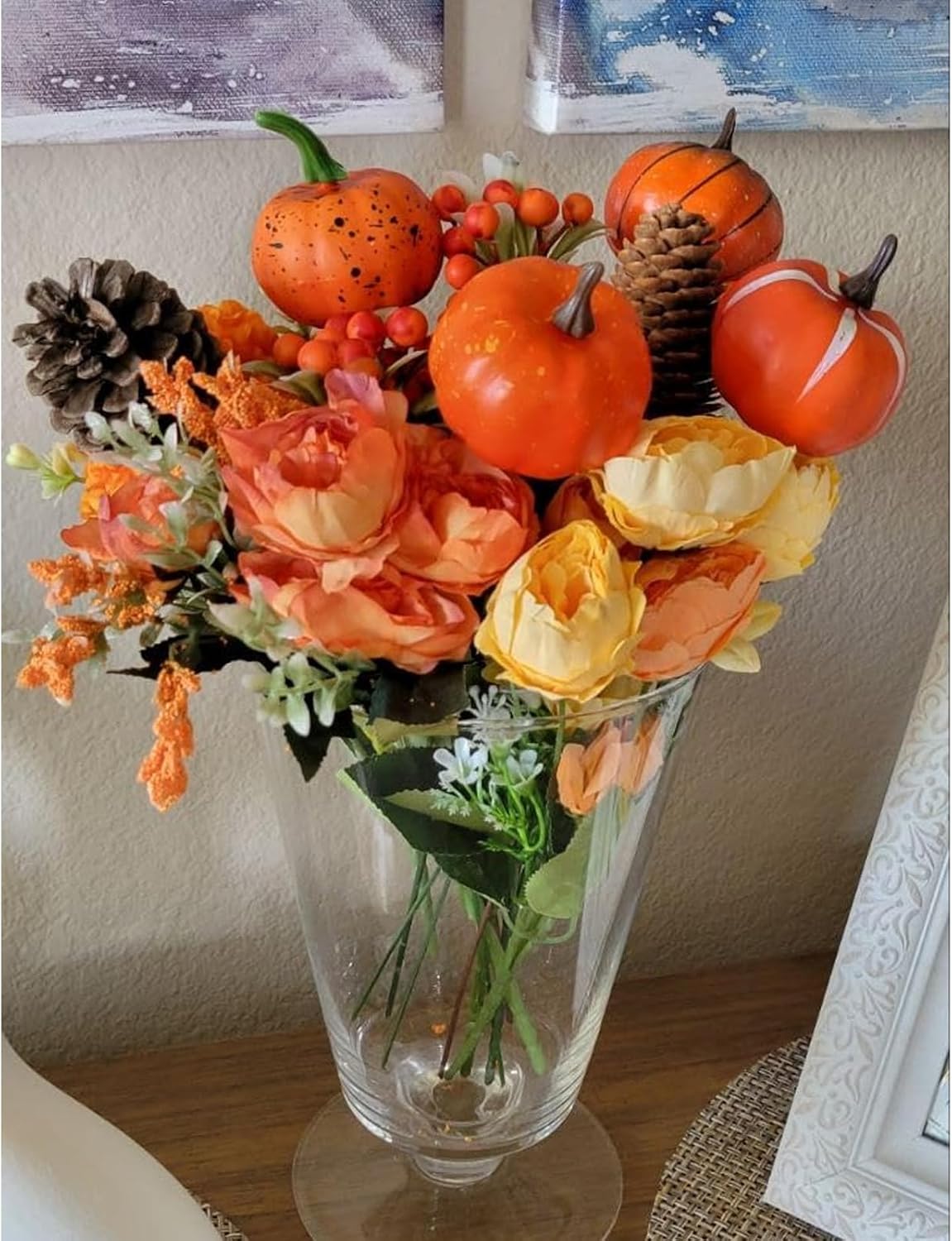 Fall Decor Silk Flowers Bouquet Orange Fake Roses