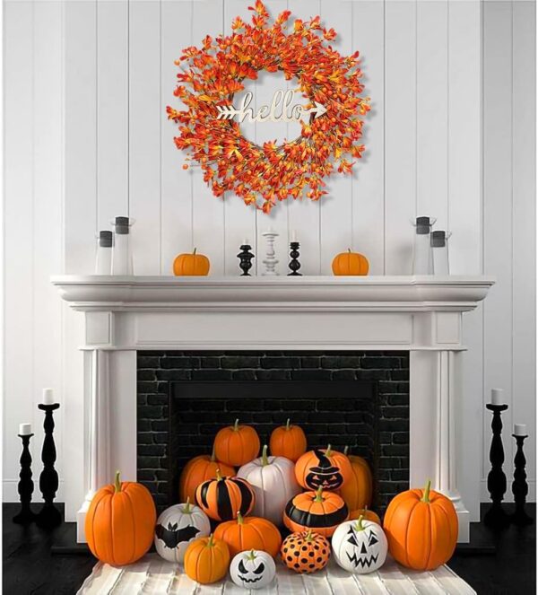 Orange Forsythia Outdoor Door Wreath with Berries Autumn Wreath 2