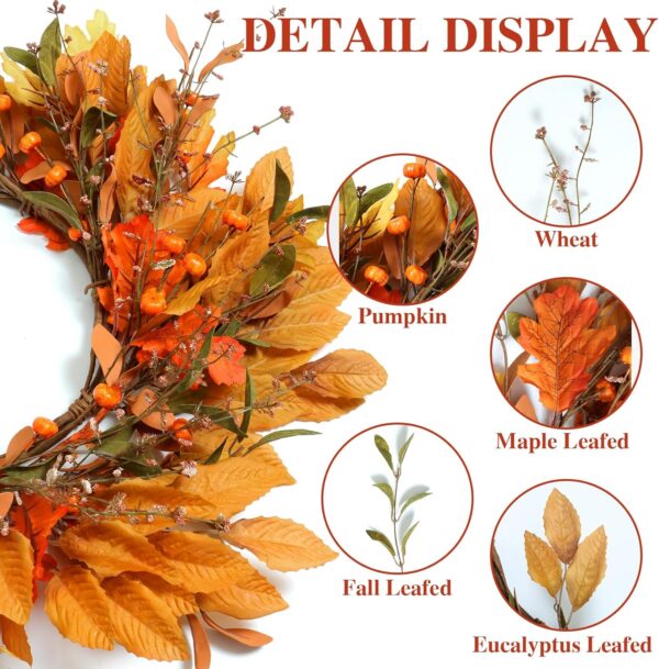 Fall Wreath for Front Door Artificial Autumn