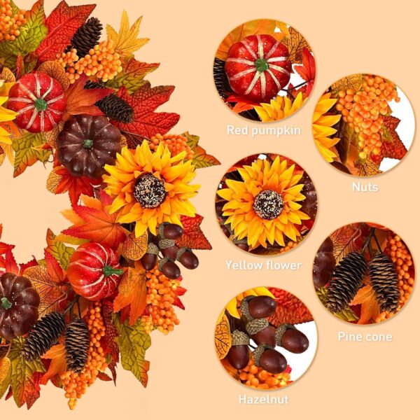 Fall Wreath for Front Door with Lights