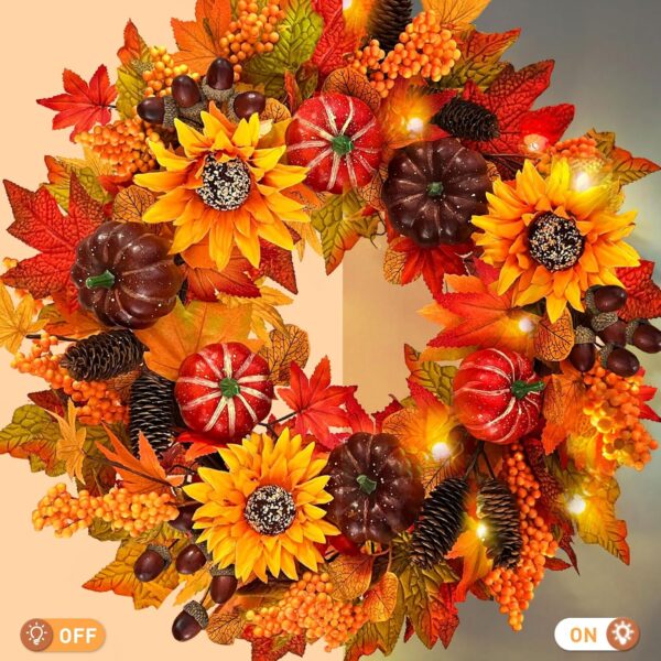 Fall Wreath for Front Door with Lights
