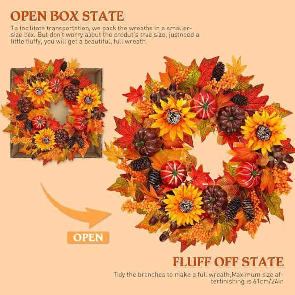 Fall Wreath for Front Door with Lights