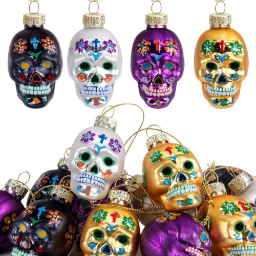 12 Pcs Day of The Dead Glass Ornaments
