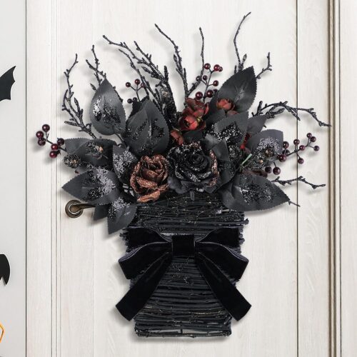1 17 Inch Black Halloween Wreaths for Front Door Halloween Basket