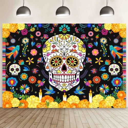 7x5ft Day of The Dead Backdrop Sugar Skull