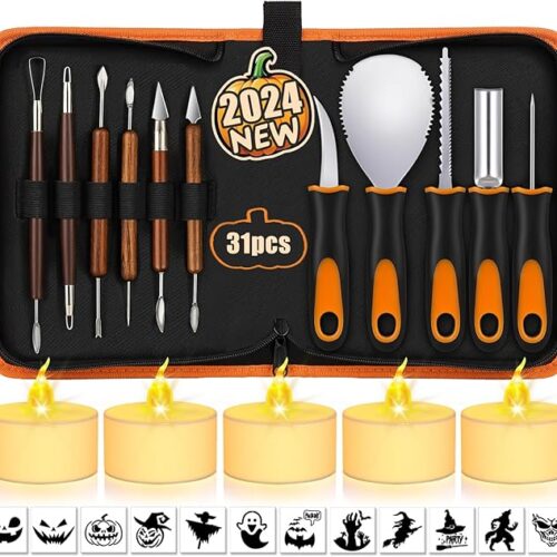 1 Pumpkin Carving Kit with Stencils, 31 PCS