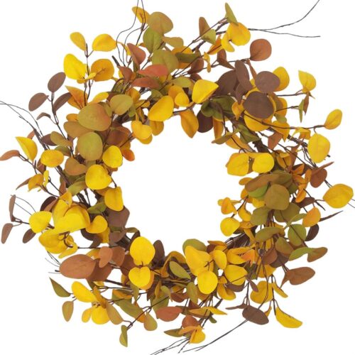 20 inches Autumn Eucalyptus Leaves Wreath Thanksgiving Rustic Wreath