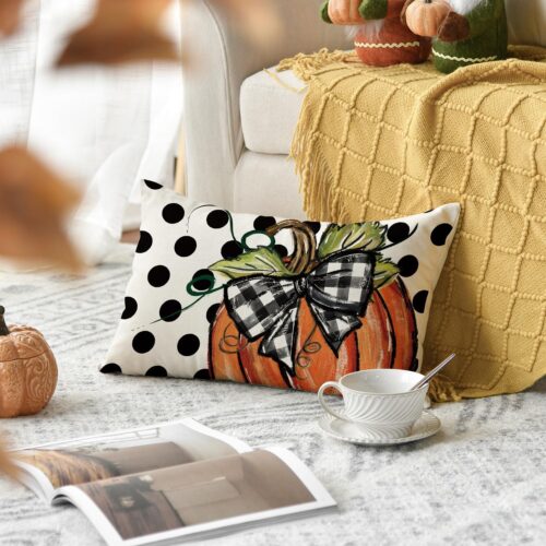 1 colorlife Fall Polka Dot Pumpkin Throw Pillow Cover