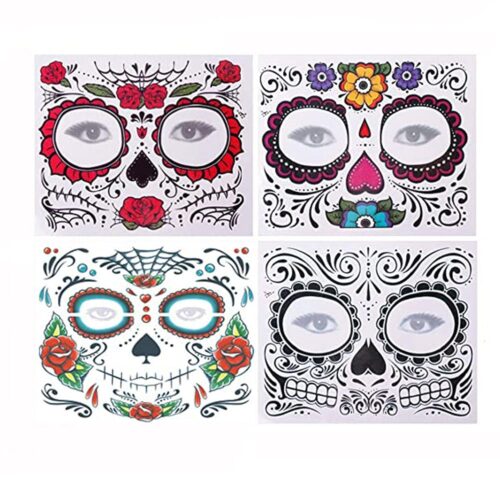 1 4 Pack Day of the Dead Tattoos Halloween Makeup Sugar Skull Face Temporary Tattoo Stickers