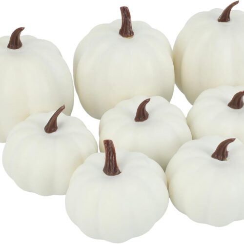 Fake Pumpkins, 8 Pcs White Artificial Pumpkins