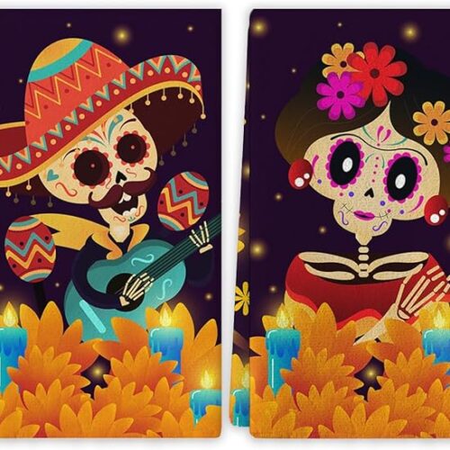 Day of The Dead Dish Towels for Kitchen Dia De Los Muertos Kitchen Towels