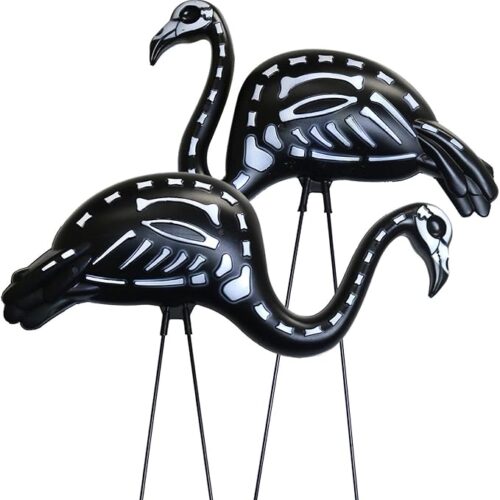 2-Pack Halloween Black Flamingo Skeleton, Zombie Flamingos, Skull Flamingo