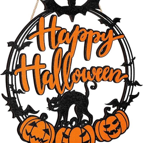 Halloween Pumpkin Hanging Sign Happy Halloween Front Door Welcome Sign