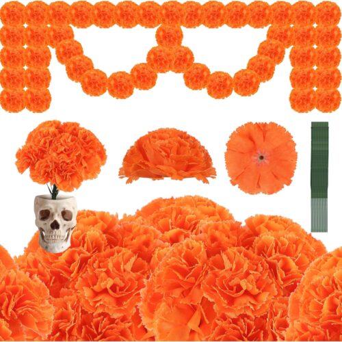 Artificial Marigold Flowers Heads Silk Orange Flower