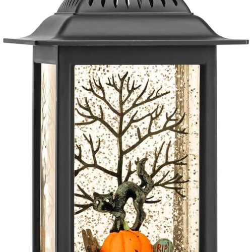 Halloween Snow Globe Black Cat Lantern