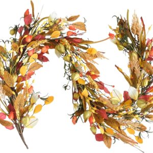 70 inch Fall Garland Artificial Eucalyptus Garland with Flowers