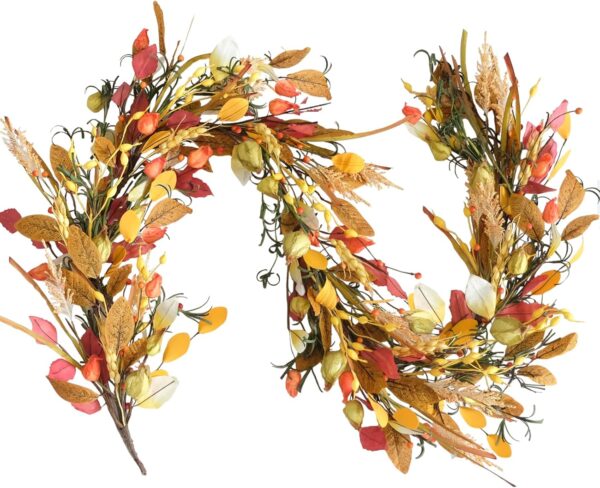 70 inch Fall Garland Artificial Eucalyptus Garland with Flowers 1