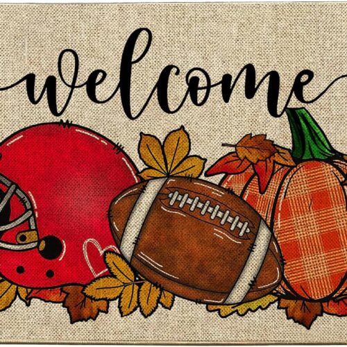 Fall Football Doormat Indoor Outdoor Rug Pumpkin Autumn