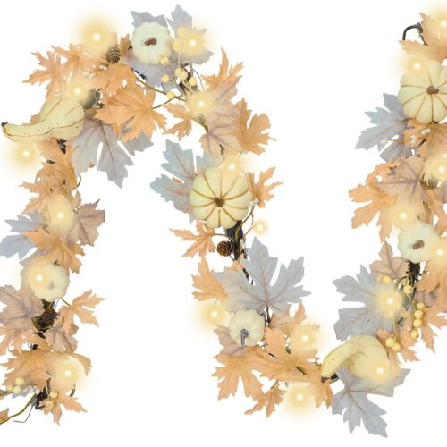 Fall Garland with Lights for Front Door,