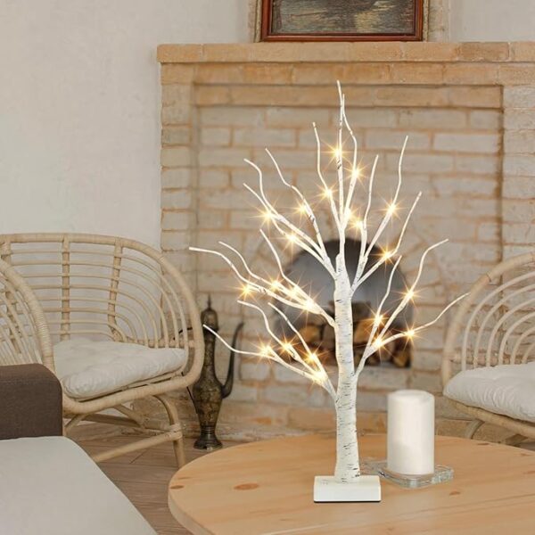 EAMBRITE Tabletop Birch Tree Christmas Decorations, White Birch Tree with Lights, 24 LED Lighted Mini Money Tree Twig Tree Battery Operated with Timer, Indoor Home Centerpiece Decor (2FT/Warm White) 1