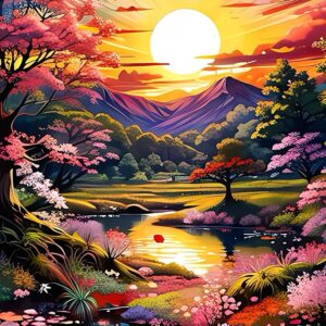 Benjenes Nature Landscape Diamond Painting Kits for Adults Forest Sunset Diamond Art Kits 5d Round Diamond Full Drill Diamond Arts DIY Gem Art Craft Kits for Home Wall Decor Gift （12x16inch