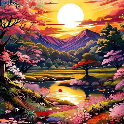 1 Benjenes Nature Landscape Diamond Painting Kits for Adults Forest Sunset Diamond Art Kits 5d Round Diamond Full Drill Diamond Arts DIY Gem Art Craft Kits for Home Wall Decor Gift (12x16inch