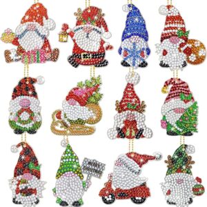 Christmas Diamond Painting Keychain Kit, 5D DIY Diamond Painting Art Santa Gnomes Hanging Ornament Full Drill Diamond Key Rings Pendant for Beginners Kids Adults Christmas Tree Home Decorations