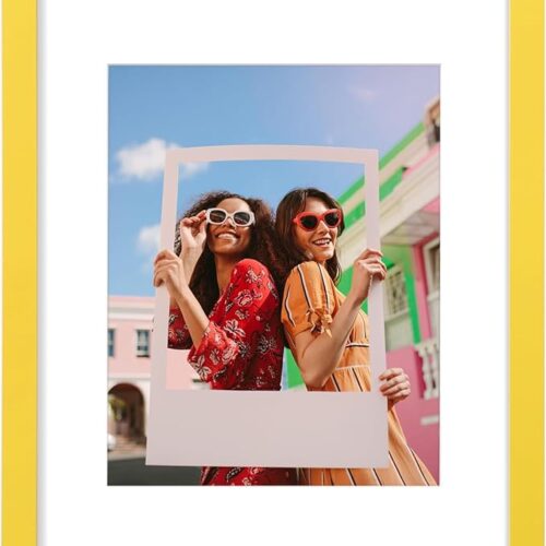1 Vittanly 11x14 Picture Frame, Engineered Wood with Shatter Resistant Plexiglass, Display Pictures 8x10 with Mat or 11x14 without Mat, Photo Frame for Wall or Table Top Display, Yellow, 1 Pack