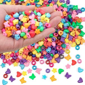 900 Pcs Pony Beads Shapes Multi-Colored Plastic Heart Star Beads