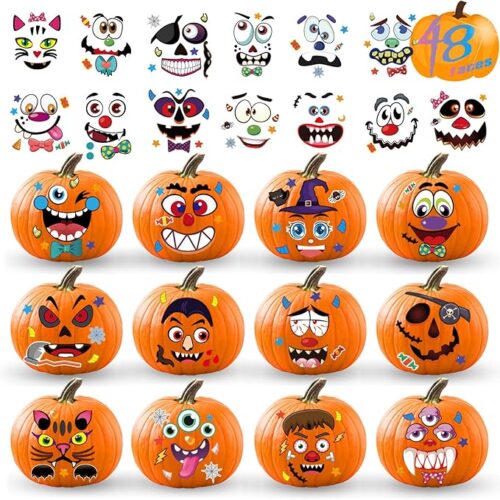 1 Pumpkin Decorating Stickers Kit: 48 Faces