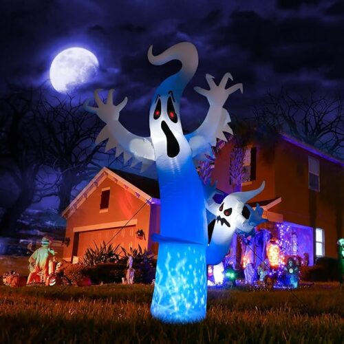 1 Lyhope 8FT Inflatable Ghost Lights, Blow Up Halloween Decorations Skeleton Ghost Halloween Lights with Red Eyes for Indoor Outdoor Yard Lawn Party