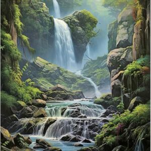 Acudotr Diamond Painting Kits for Adults, 5D DIY Diamond Art Kits for Beginners, Full Drill Diamond Painting Kits for Home Wall Decor, Forest Waterfall, 12x16 Inch