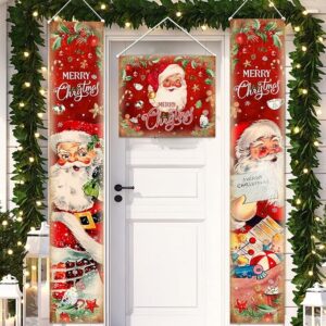 Christmas Banner Sign Vintage Santa Claus Porch Decoration Merry Christmas Front Door Hanging Banner for Indoor Outdoor Holiday Party Christmas Winter Party