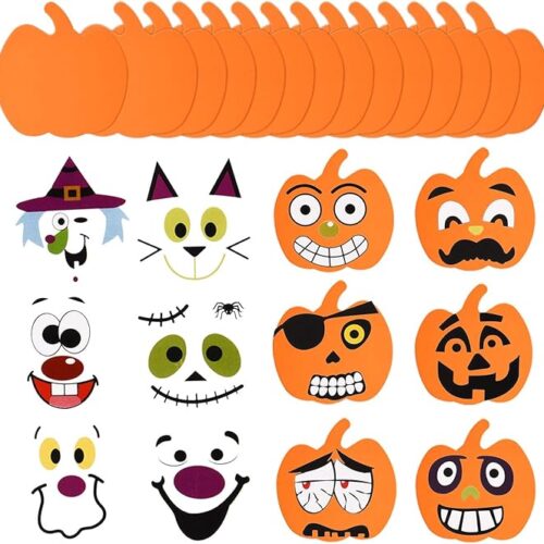 1 32 Pcs Halloween Foam Pumpkin Craft Kit & Stickers