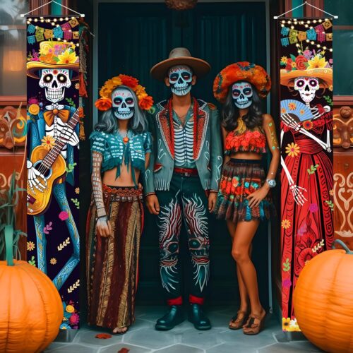 1 Halloween Decorations Indoor Dia De Los Muertos Porch Sign Banners Decoration
