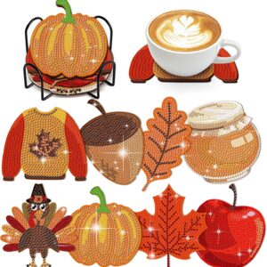 8 PCS Fall Diamond Art Coasters Thanksgiving Diamond Art Coasters Kits