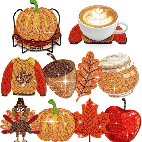 8 PCS Fall Diamond Art Coasters Thanksgiving Diamond Art Coasters Kits