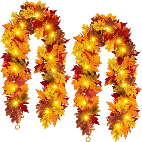 1 Fall Maple Leaf Garland with Yellow Lights