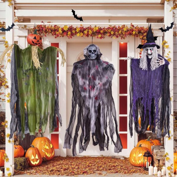 Hanging Ghost Witch & Grim Reapers & Ghost Pumpkin for Halloween Outdoor Indoor Decor 4