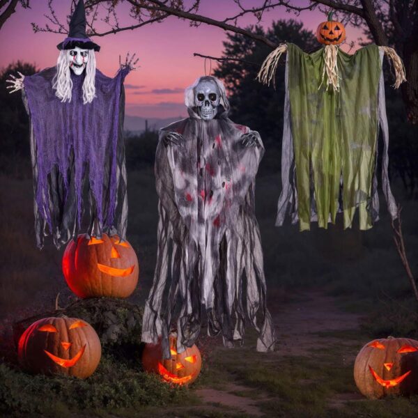 Hanging Ghost Witch & Grim Reapers & Ghost Pumpkin for Halloween Outdoor Indoor Decor 1