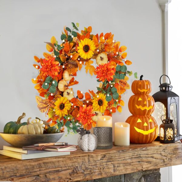 Autumn Sunflowers Wreath with Dahlias Fall Eucalyptus Wreath 2