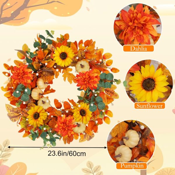 Autumn Sunflowers Wreath with Dahlias Fall Eucalyptus Wreath 4