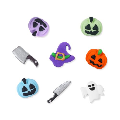 Halloween Cake Decoration, Royal Icing Decorations for Cakes, Pumpkins, Knife, Axe, Ghosts, Magic Hat