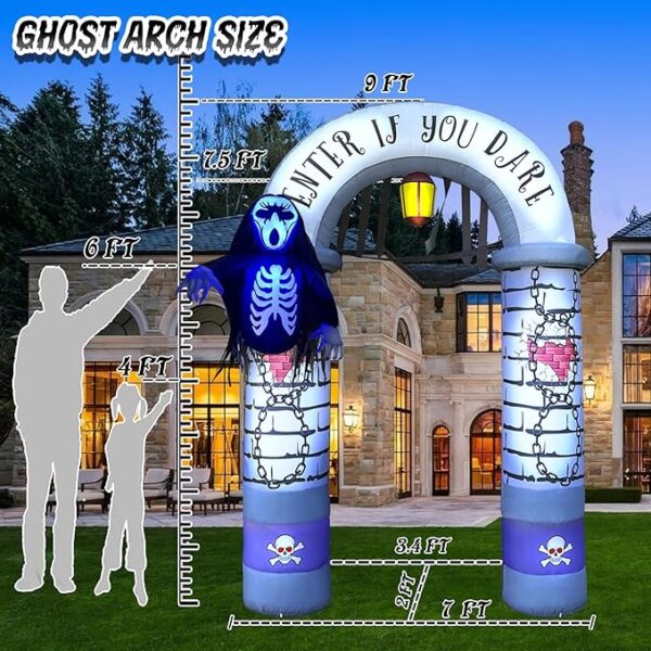 9 FT Halloween Inflatables Archway with Grim Reaper, Blow Up Yard Decorations, Spooky Scary Halloween Party Decorations, Large Outdoor Inflatable for Graveyard, Garden, and Lawn 2