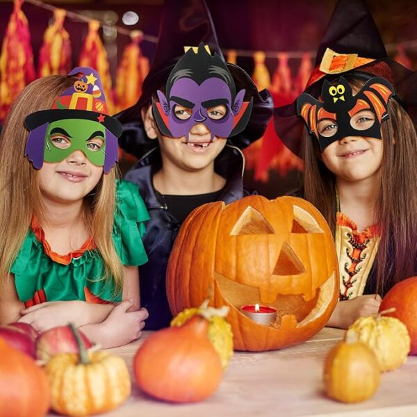 Capoda 24 Pcs Halloween Mask Craft Kit for Kids Halloween Paper Mask Pumpkin Witch Pirate DIY Mask for Halloween Party Activities 2